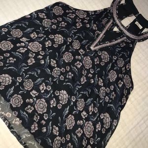 Navy Blue Flower Blouse